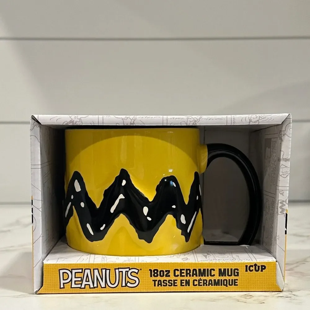 Peanuts Charlie Brown Coffee Mug Ceramic NEW 18 ounce Yellow Black Stripe 1 Cup